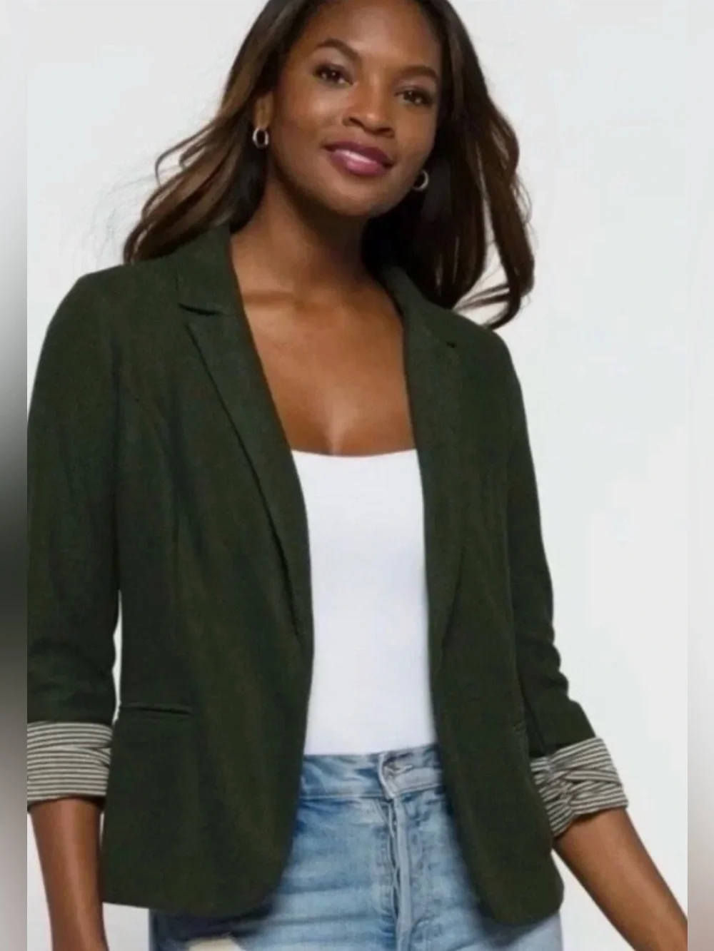 SKIES ARE BLUE L Asa Dark Green Rolled Cuff Knit Blazer Jacket